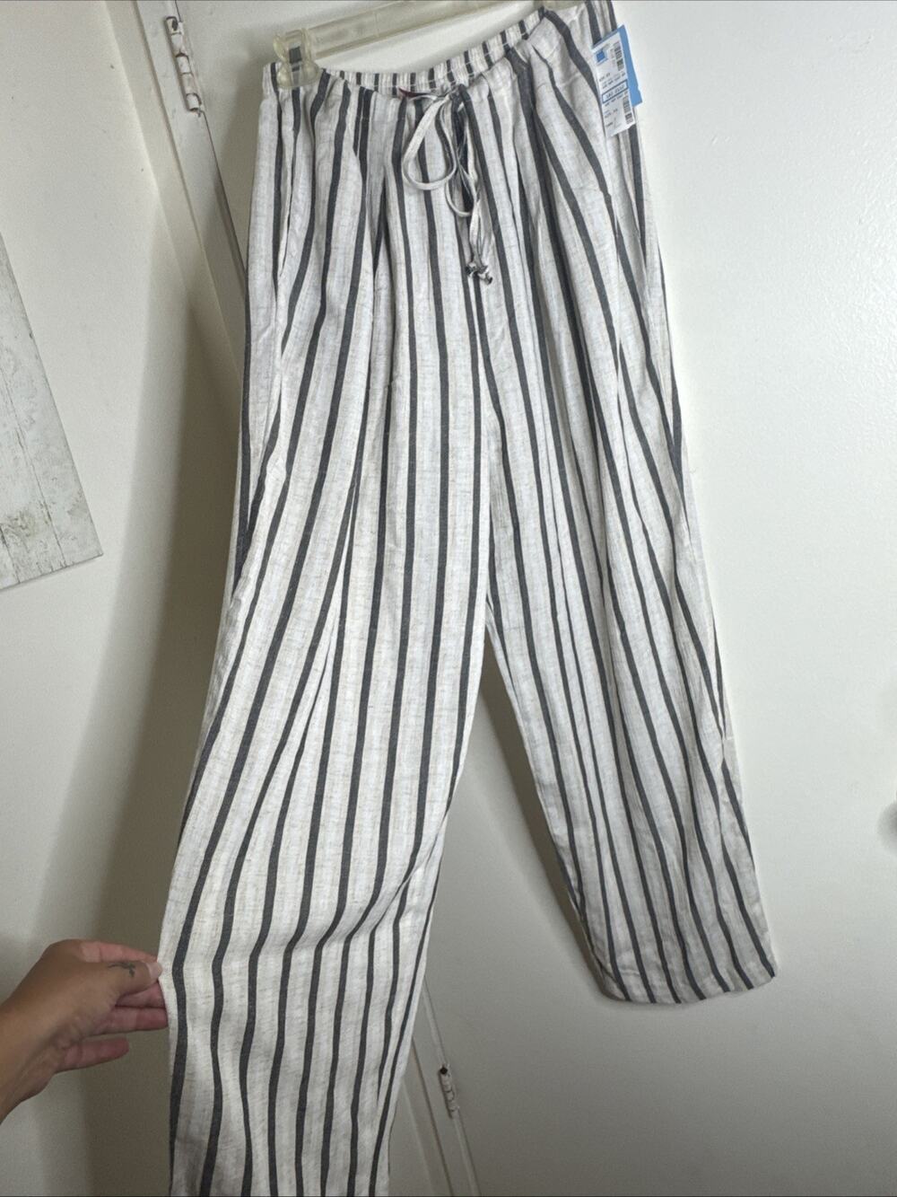 Vintage Cristina’s Women’s Sz L Striped Pants- Coastal Fisherman Flax Blend NWT